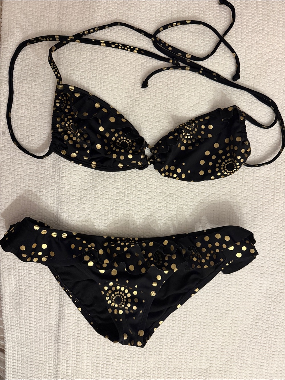 Roxy Black Bikini with Metallic Gold Dot Print - Women Swimwear